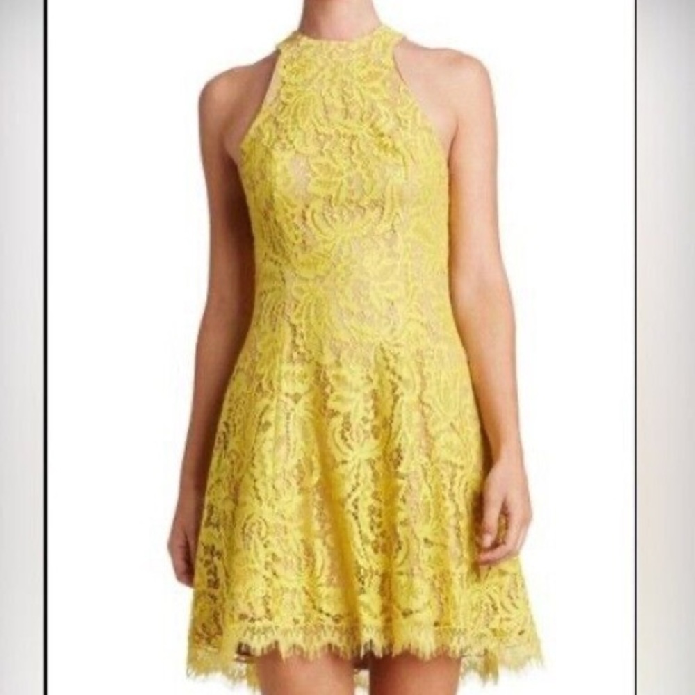 Dress The Population Angie Yellow Lace Halter Mini Dress - Picture 9 of 9